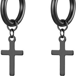 Black Stainless Steel Cross Earrings Minimalist Cross Huggie Hoop Fashion Set